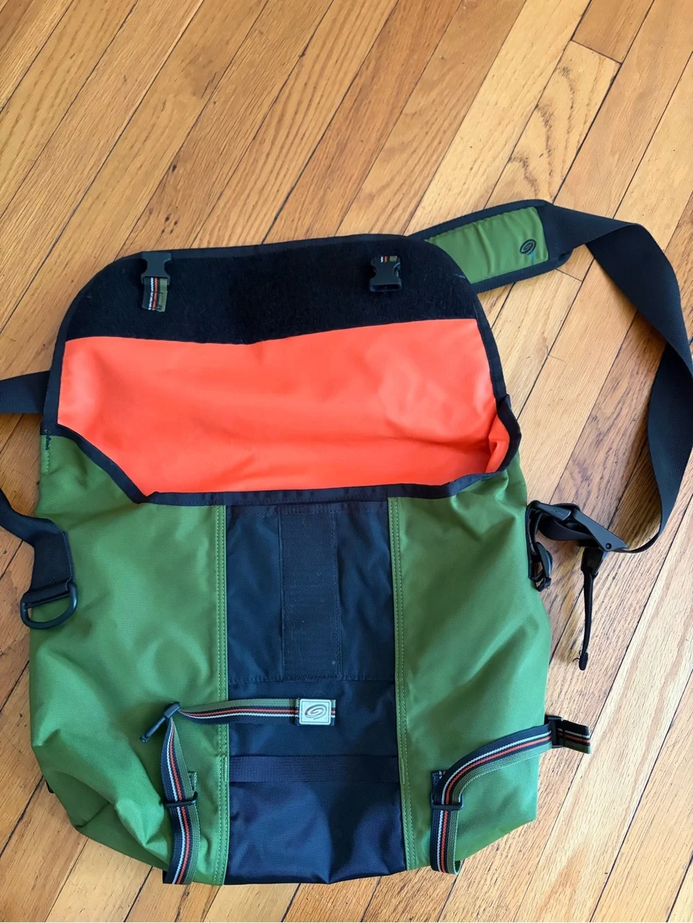 Timbuk2 Olive Green, Black & Orange Messenger Bag.